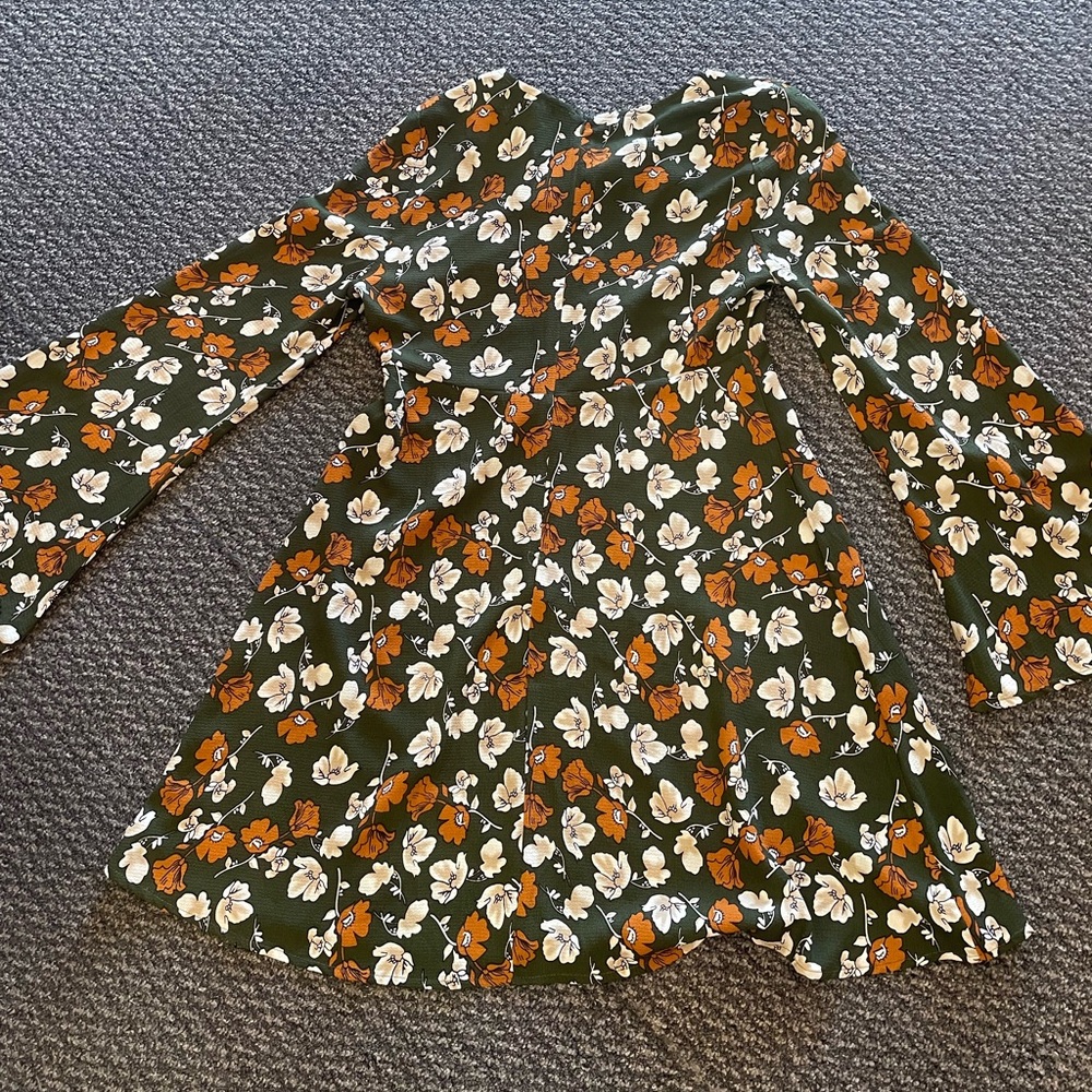 Flying Tomato Floral Long Sleeve Dress - Green and Orange